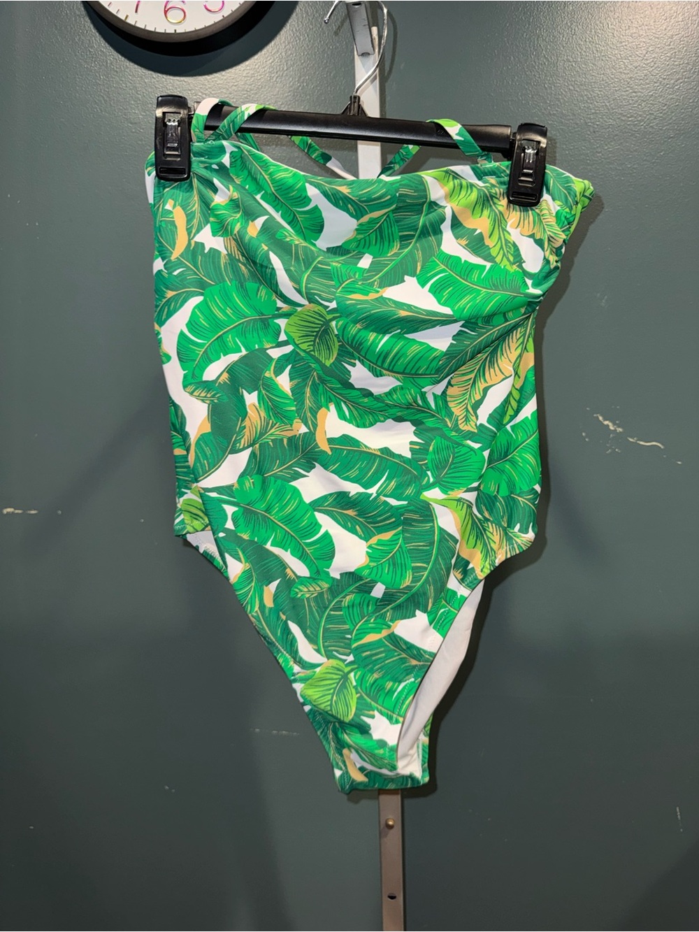 Tropical Leaf High-Cut One-Piece Swimsuit - Green